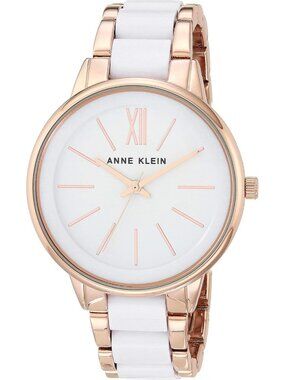 Anne Klein Women's Rose Gold White Analog Quartz Resin Bracelet Luxury Watch